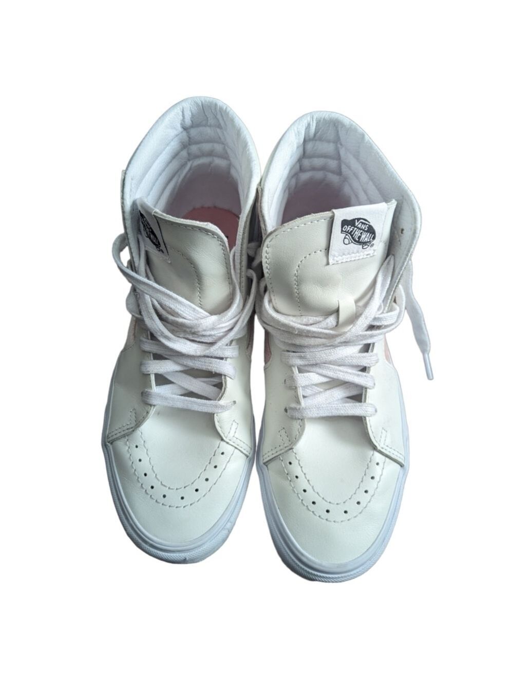 Vans SK8 Classic Hi High White Leather Powder Pink Stripe Skate Shoes